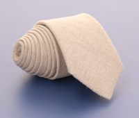 Krawat Męski K043 - Beżowy Lniany